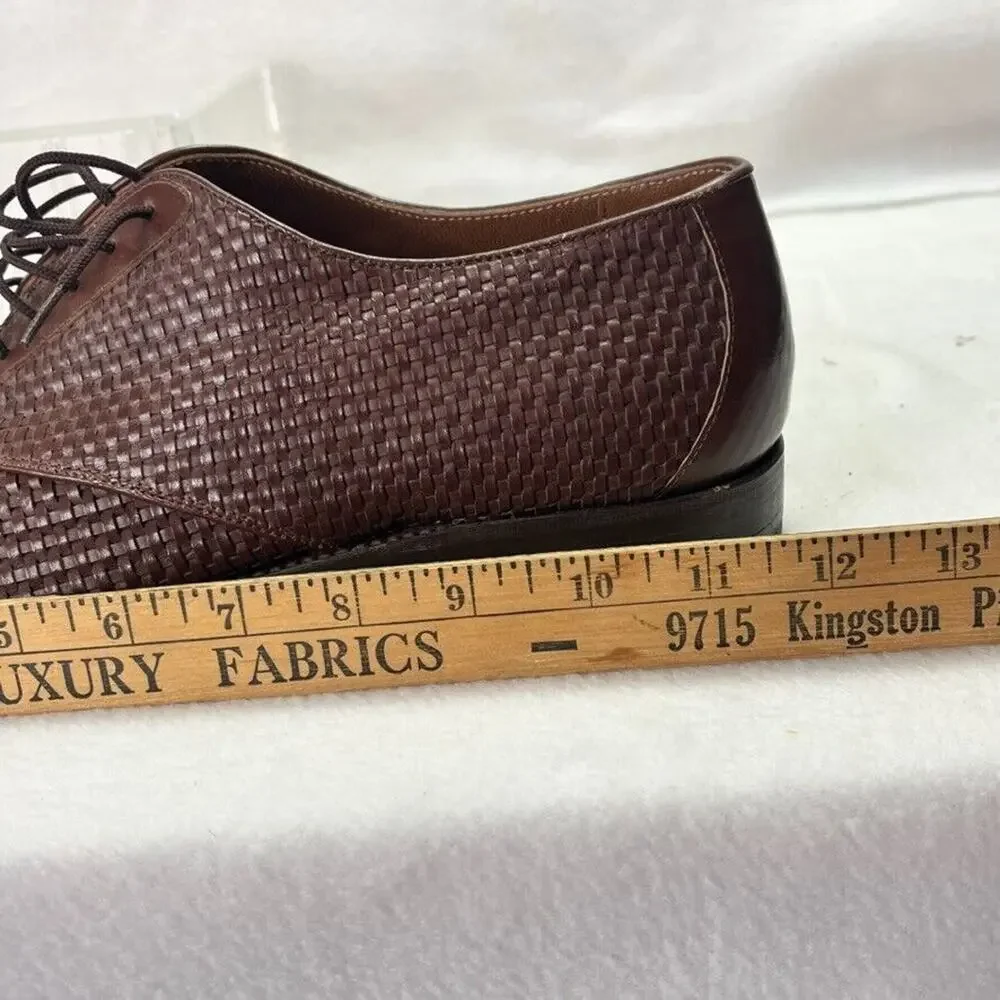Handmade Shoes Mens Oxfords Basket Woven Leather Cap Toe Lace Up